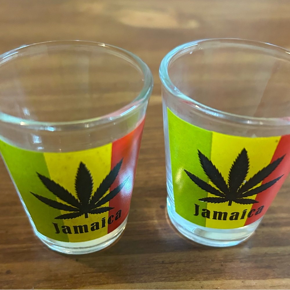 2 Jamaica Shot Glasses with Leaf Design